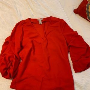 Red beautiful ruffle sleeves shirt